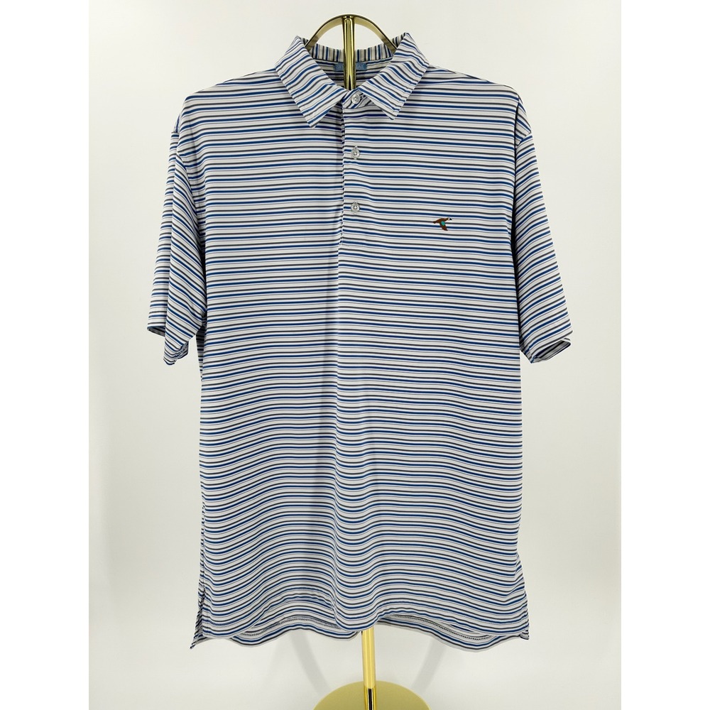 GenTeal Mens Performance Polo Shirt Blue Grey Striped Short Sleeve Size Large